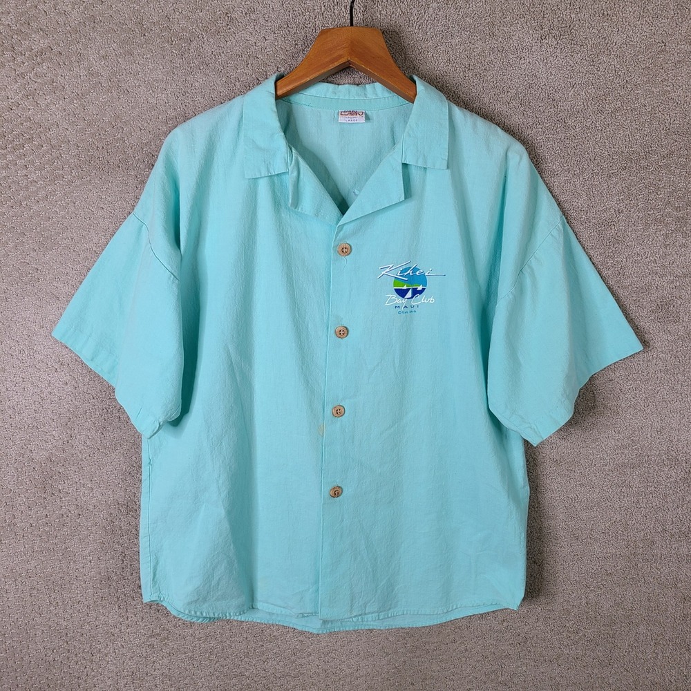 Vintage Crazy Shirts Shirt Men Large Blue Kihei Bay Club Maui Button Down Cotton